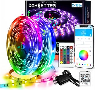 DAYBETTER Smart RGB LED Strip Lights for Bedroom, App-Controlled, Music Sync, 200 ft (2 Rolls)