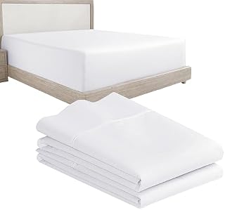 Pure Cotton Sateen Bed Sheet Set with Pillowcases, Queen Size, White