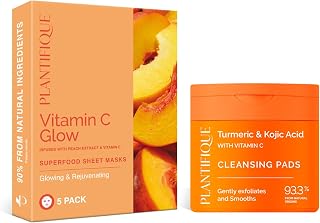 PLANTIFIQUE Kojic Acid + Turmeric Cleansing Pads & Sheet Mask Set for Glow