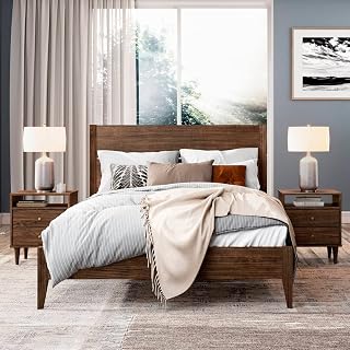 Grain Wood Furniture King Size Brushed Walnut Platform Bed