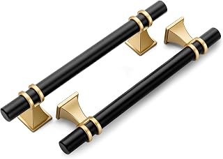 Homdiy 5" Black & Gold Cabinet Pulls, 10-Pack Modern Drawer Handles