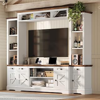 AMERLIFE 98" Farmhouse Entertainment Center with Integrated Bookshelf
