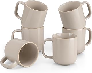 Vancasso 6-Piece Gray Ceramic Coffee Mugs with Handle, Dishwasher & Microwave Safe, Series PLAYA