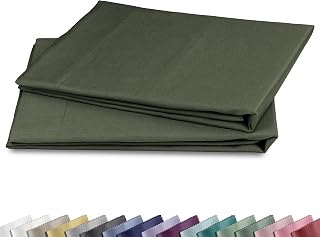 Soft Cotton Sateen Pillow Cases for Queen Bed, 2-Pack in Forest Green