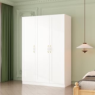 FUFU&GAGA 3-Door White Bedroom Armoire with Shelves
