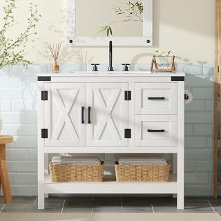 AMERLIFE 36" White Farmhouse Sink Vanity with 2 Drawers