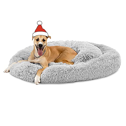 OYANTEN Dog Bed for Large Dogs - Round Calming Donut Extra Large Pet Beds for Large Dog, Soft Fluffy Warm and Cozy to Improved Sleep, Machine Washable（47in / Misty Gray）