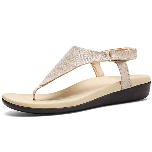 UTENAG Womens Arch Support Sandals Orthotic Adjustable Thong Flip Flops Beige 42