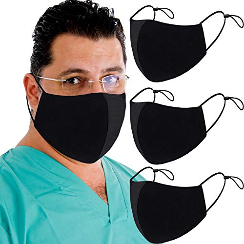 3 Layer Reusable Fashion Protective, Facial Protection Filtration 95%, Unisex Black Dust Cotton, Washable, Reusable Cotton Fabric (XL)