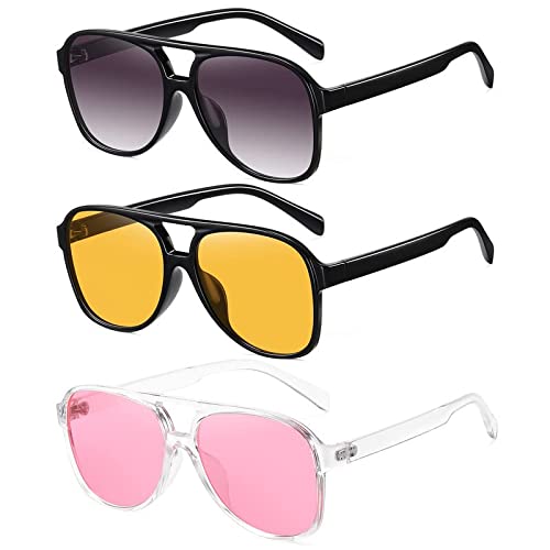 Okany Aviator Sunglasses Non-Polarized Womens Mens Trendy Retro Vintage 70s Sunglasses for Women Men Classic Pilot Sun Glasses 3 Pack