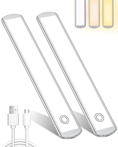 Under Cabinet Lights Motion Sensor: 80-LED Full Screen Touch Closet Light Dimmable USB Rechargeable Magnetic Under Counter Lights for Kitchen Cupboard Stair Hallway Pantry 9 Inch 2 Pack