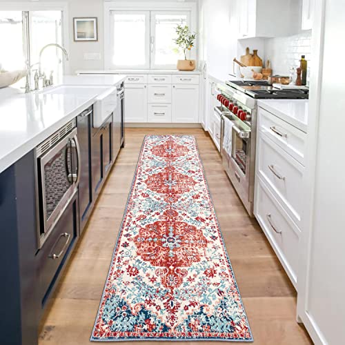 EARTHALL Boho Rug Runner 2x8 Washable Persian Distressed Hallway Runner Tribal Entry Throw Rug Faux Wool Soft Fuzzy Rug Non-Slip Low-Pile Indoor Accent Rug Runner