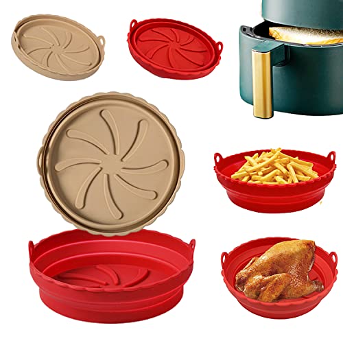 2packs Silicone Air Fryer Liner,7.87in Reusable Round Air Fryer Pot,Foldable Soft Silicone Air Fryer Basket,Food Safe Micro-oven Accessories