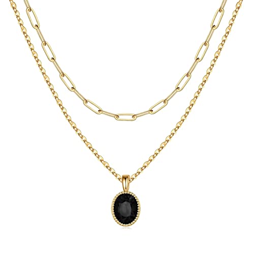 Layered Black Cubic Zirconia Necklaces for Women Girls, 14K Gold Plated Layering Chain Black Cubic Zirconia Necklace Gold Choker Jewelry Layered Gold Black Cubic Zirconia Necklace for Women Jewelry
