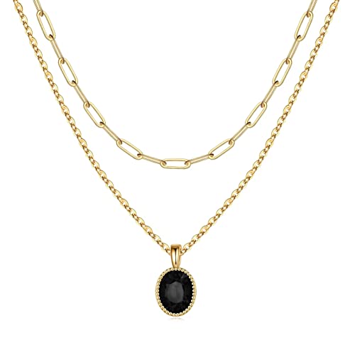 Layered Black Cubic Zirconia Necklaces for Women Girls, 14K Gold Plated Layering Chain Black Cubic Zirconia Necklace Gold Choker Jewelry Layered Gold Black Cubic Zirconia Necklace for Women Jewelry
