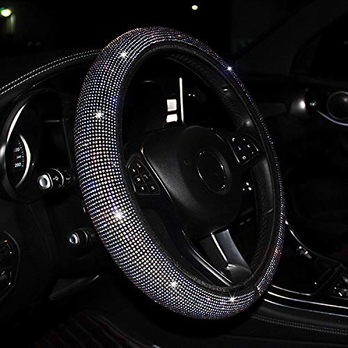 Bling Rhinestone Crystal Steering Wheel Cover Bling Bling Rhinestone Non-Slip Ladies Steering Wheel Cover (fits 14.2" -15.3" inches)