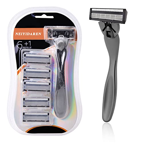 Disposable Razors for Men,5-Blade Shaving Kit for Men Designed for Sensitive Skin,Face Razors for Women includes 6 Razor Blade Refills (Black)